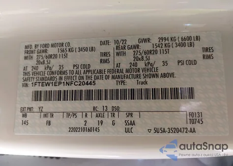 2022 Ford F-150 Xlt from USA, damaged, VIN 1FTEW1EP1NFC20445